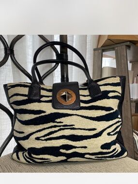 kate spade Black and Cream Zebra-Pattern Tote with Turn-Lock Detail
